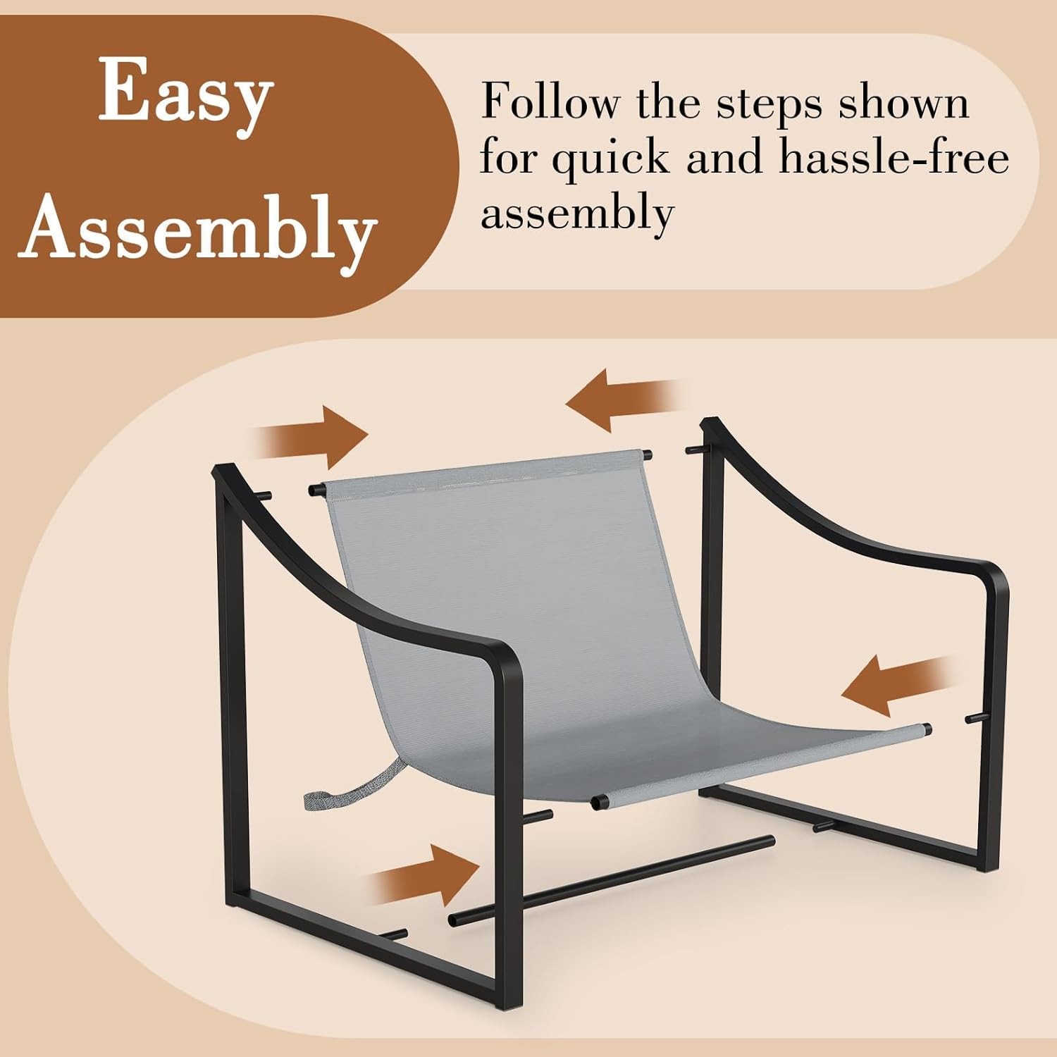 2 Pcs Modern Accent Chairs: Large Sling Design with Soft Cushion & Metal Frame