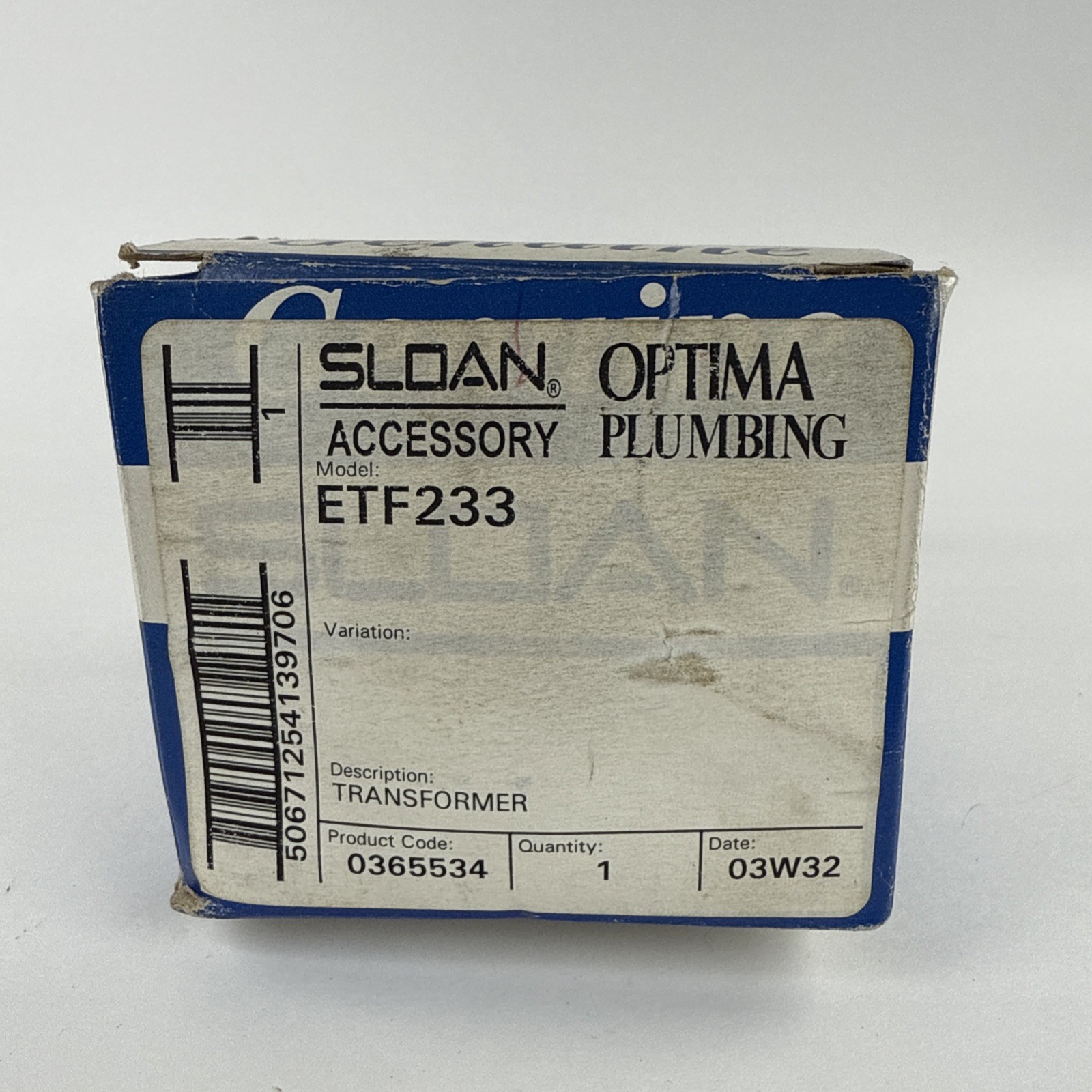 Sloan ETF233 Plug-In Class 2 Transformer 120V In 24V Out 0365534