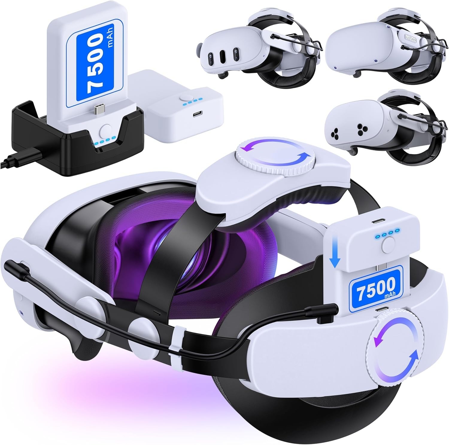 Batery Head Strap 15000mAh for Meta Quest 3/Quest 3S/2 Adjustable Elite Strap