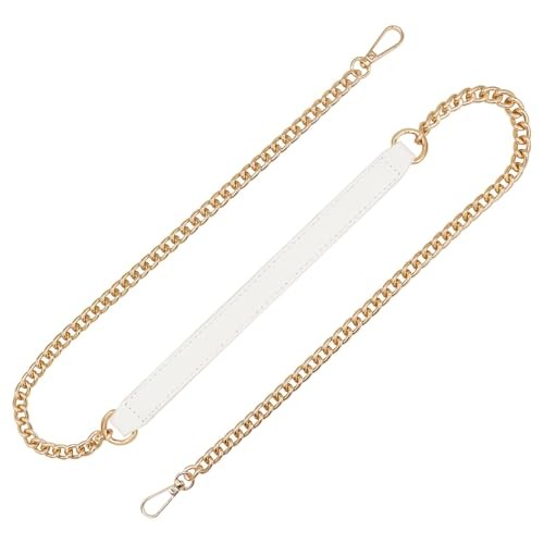 White 3.9 Inch White Chain Gold Leather 100cm White Chain Gold Leather 100cm