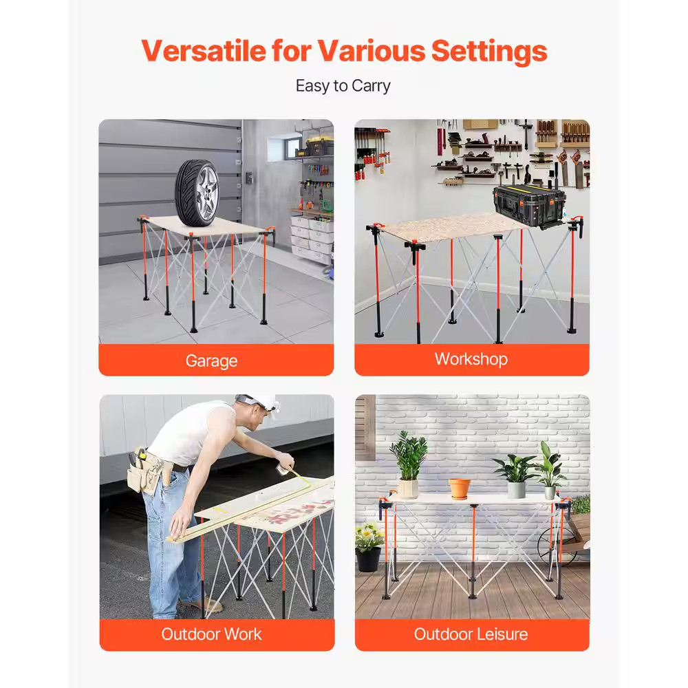 Portable Folding Workstand, 4.15 X 2.18 Ft. Collapsible Workbench, 2500 Lbs. Wei