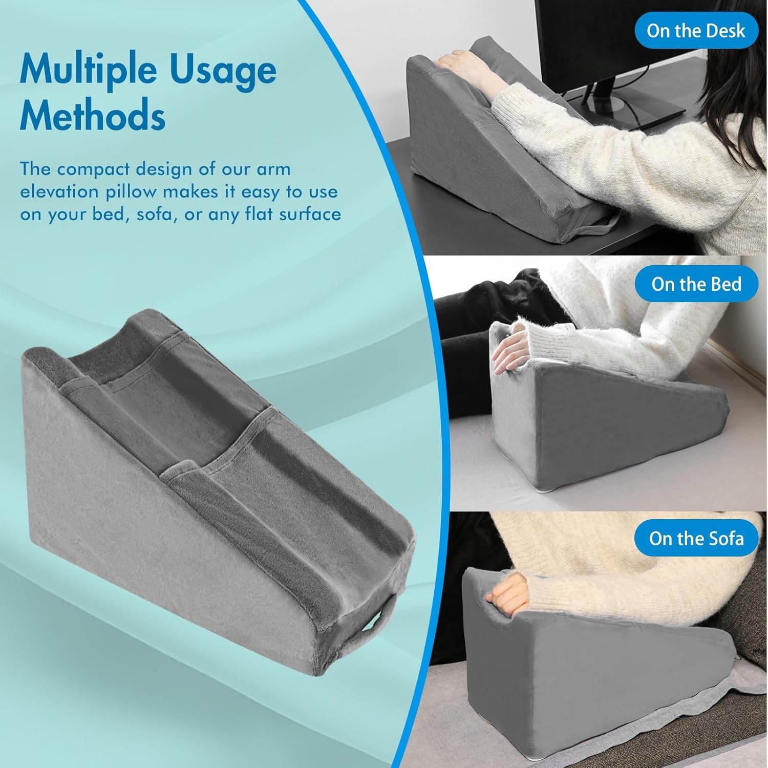Arm Elevation Pillow w 2 Pockets Soft Ergonomic Support for Elbow Rest Wedge