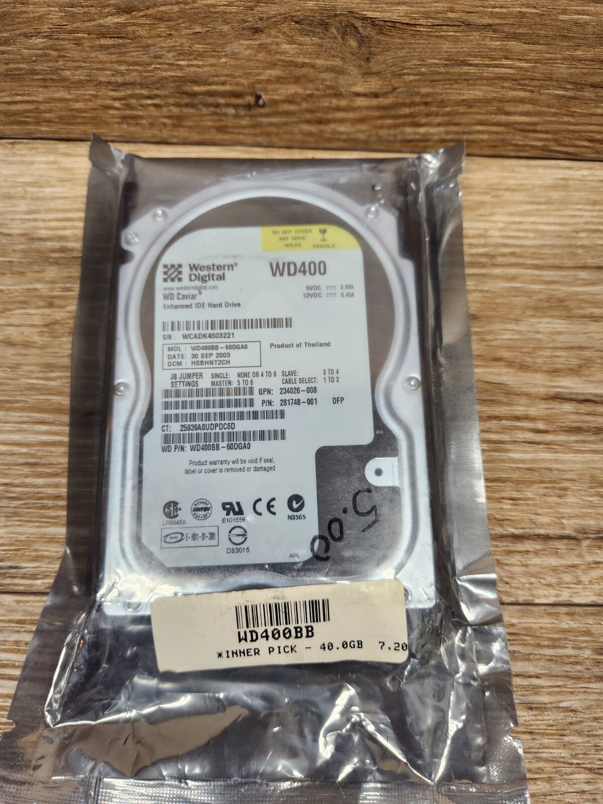 BRAND NEW Hard Drive HDD 40GB WD400BB-60DGA0, DCM:HSBHNT2CH, P/N 281748-001