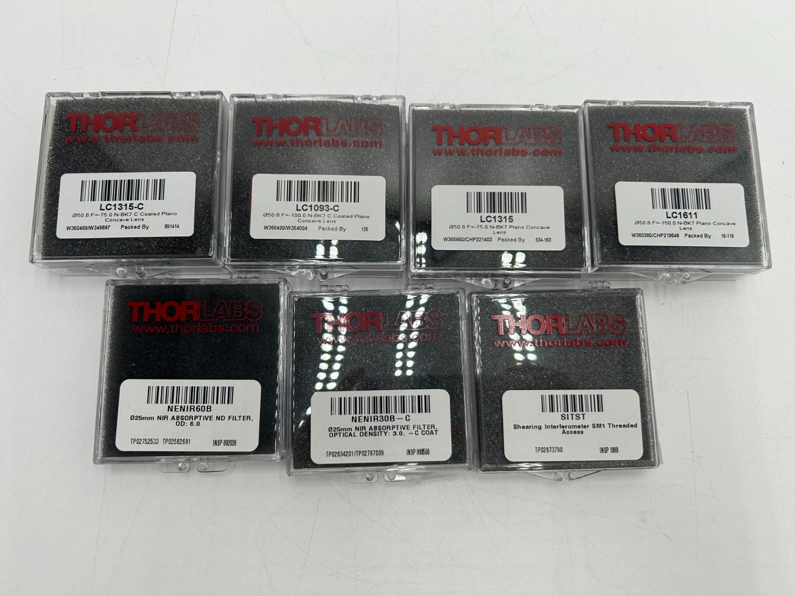 Lot of 7 THORLABS LC1093, LC1315, SITST, LC1315-C, LC1611, NENIR30B-C, NENIR60B