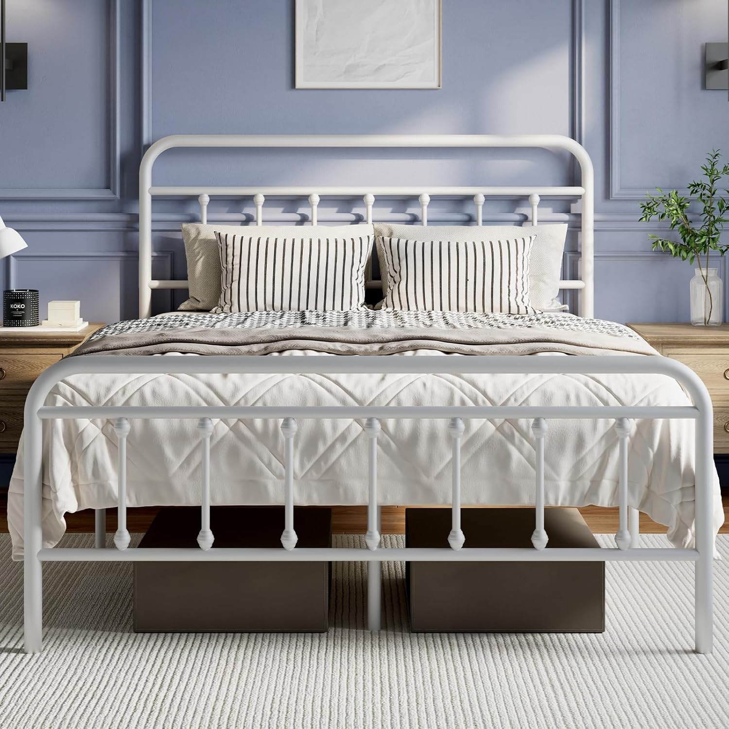Metal Full Size Bed Frame - Modern Minimalist Victorian Style with Headboard/Foo