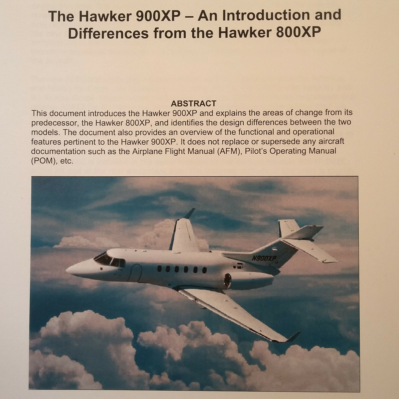 Hawker 900XP Introduction & Differences from the 800XP Booklet