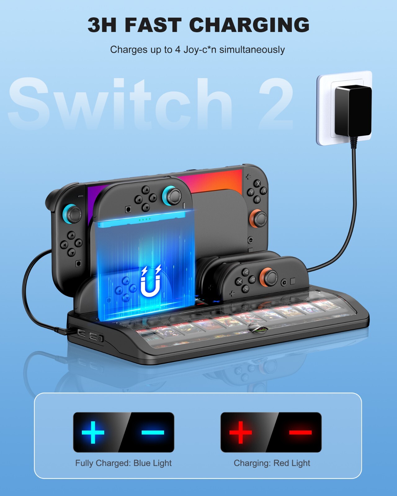 4-In-1 Fast Charging Dock Switch 2 Organizer Base Holds Switch 2 Dock