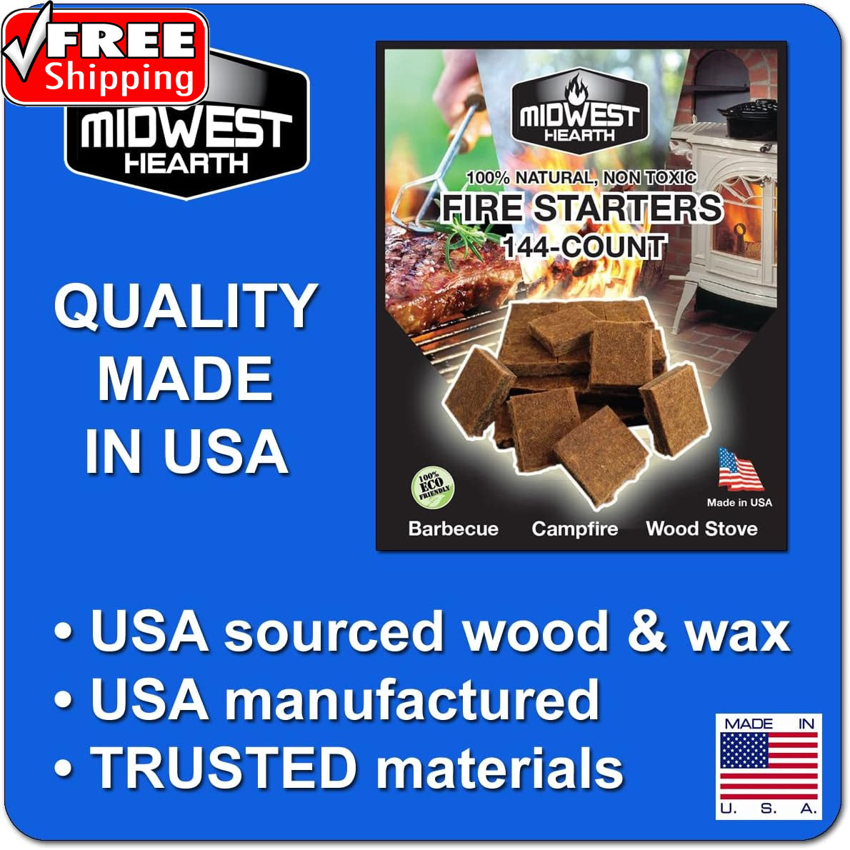 Fire Starter Squares Quick-Light (144-Count) Made in USA