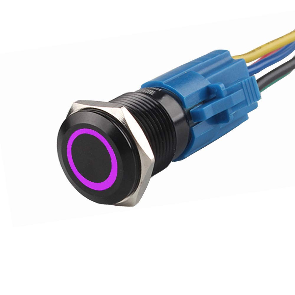 19mm 12V 5A Car Purple LED Light Angel Eye Metal Push Button Toggle SwitchSocket