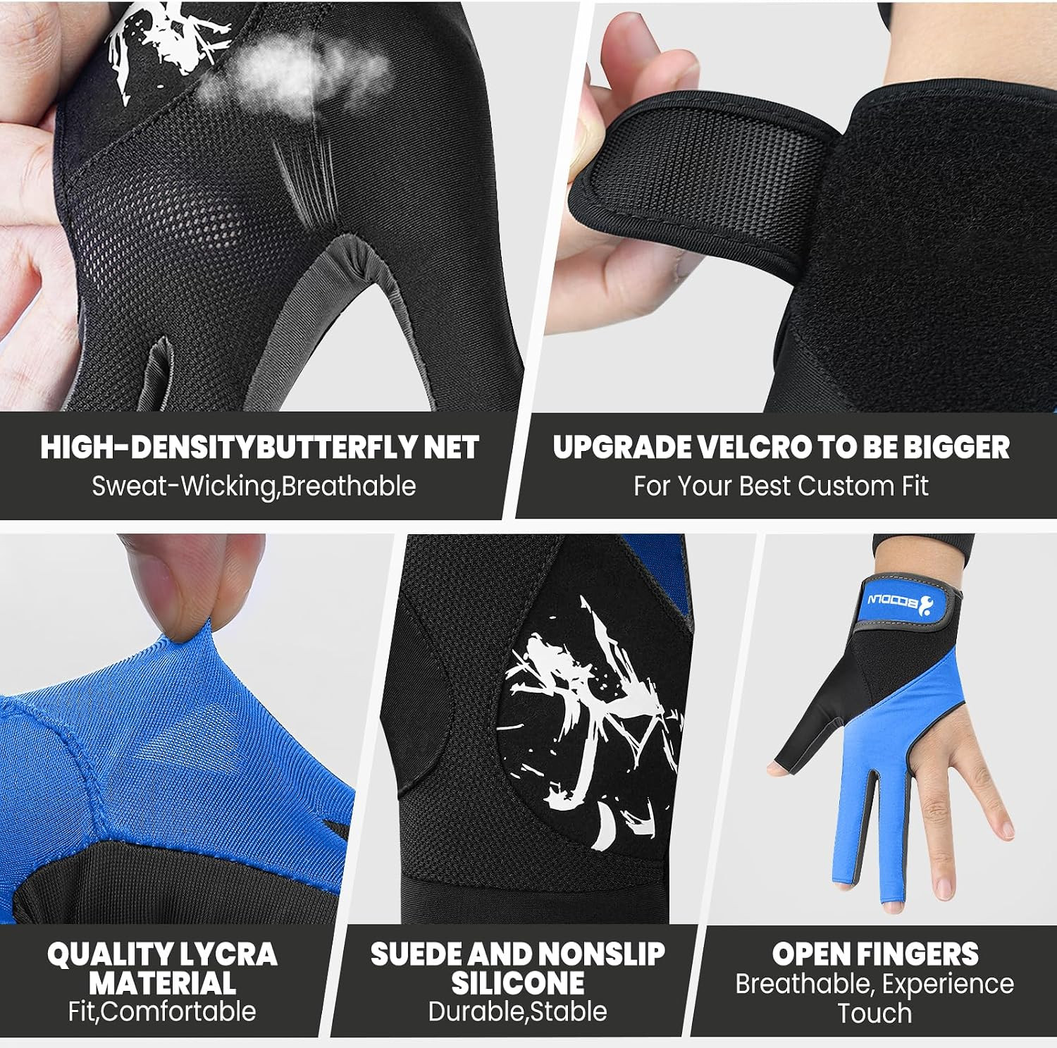Billiard Pool Gloves for Left Hand 3 Finger, Splicing Process, Snooker Cue