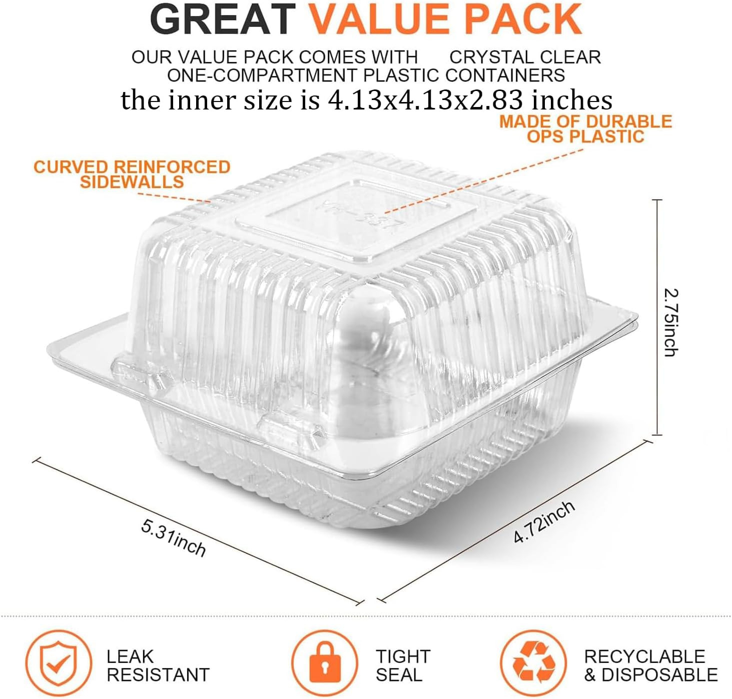 100 Pcs Clear Plastic Take Out Containers,Disposable Clamshell Dessert Container