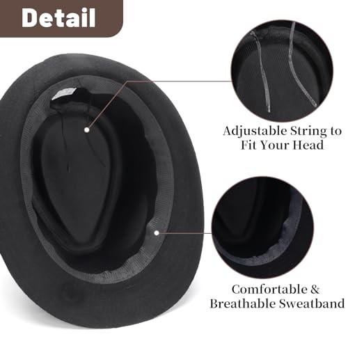 Fedora Hats for Men Women Classic Short Brim One Size Orange Feather-black