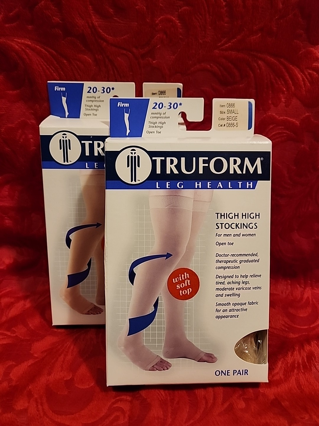 TRUFORM Lot Of 2Pr Thigh Hi OT Stockings 20-30mmHg Beige Small New In Box