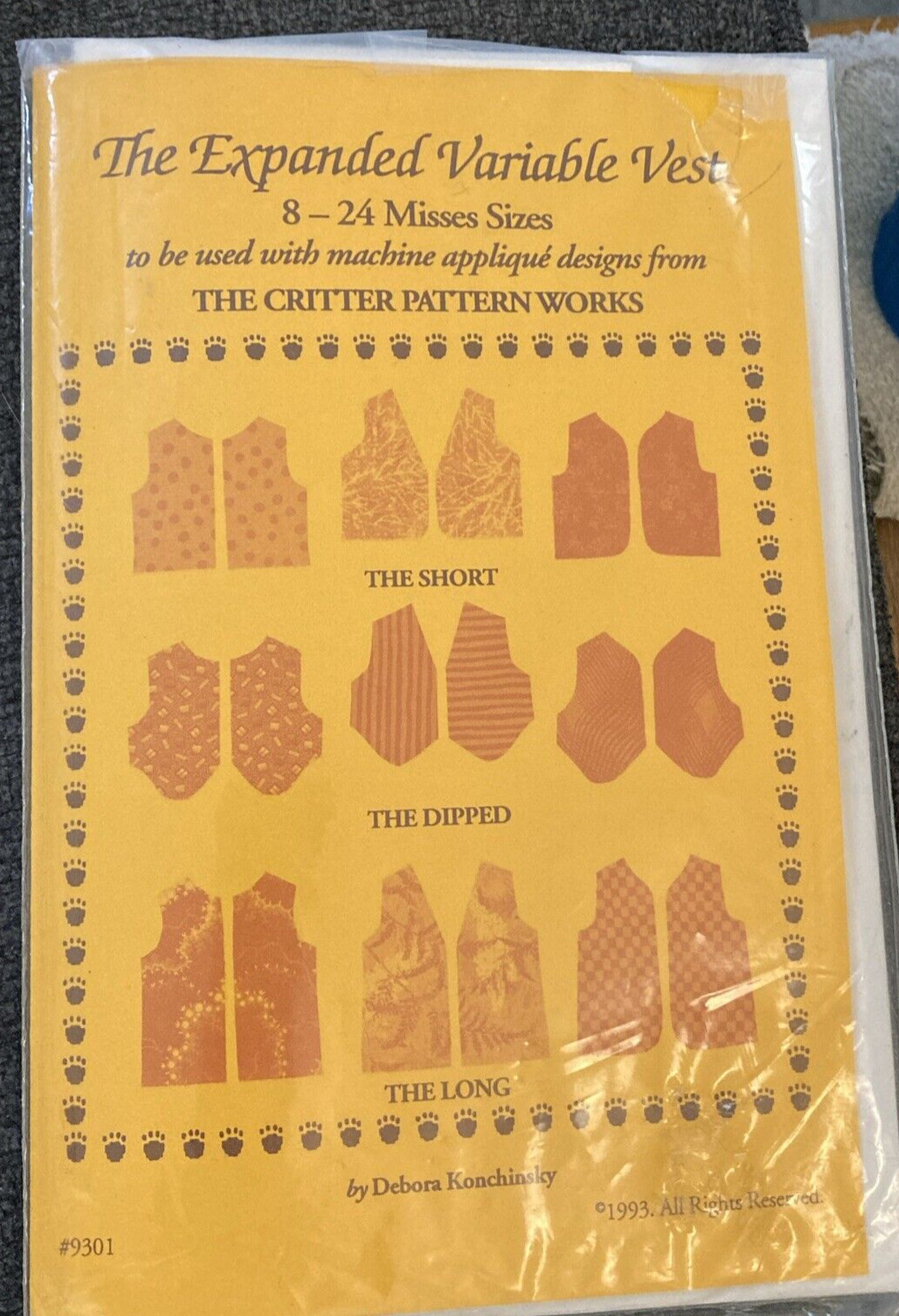 Vtg Rare The Critter Pattern Works The Expanded Variable Vest 1993 pattern #9301