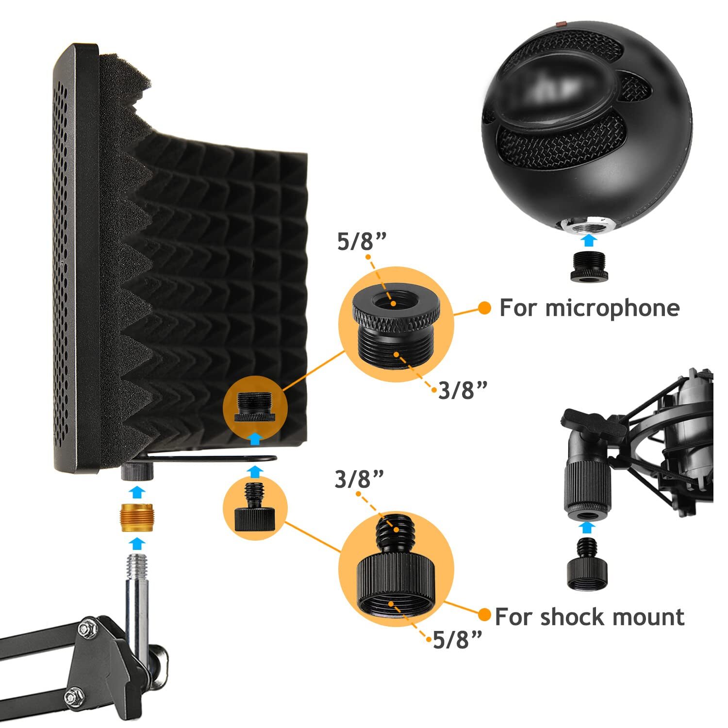 Microphone Isolation Shield with Mic Stand and Pop Filter Foldable Sound Shie...
