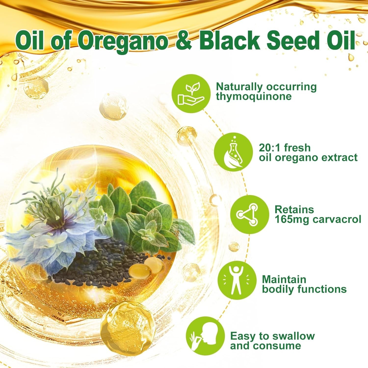 2 in 1 Oil of Oregano & Black Seed Softgels Count with Carvacrol,Immune Support