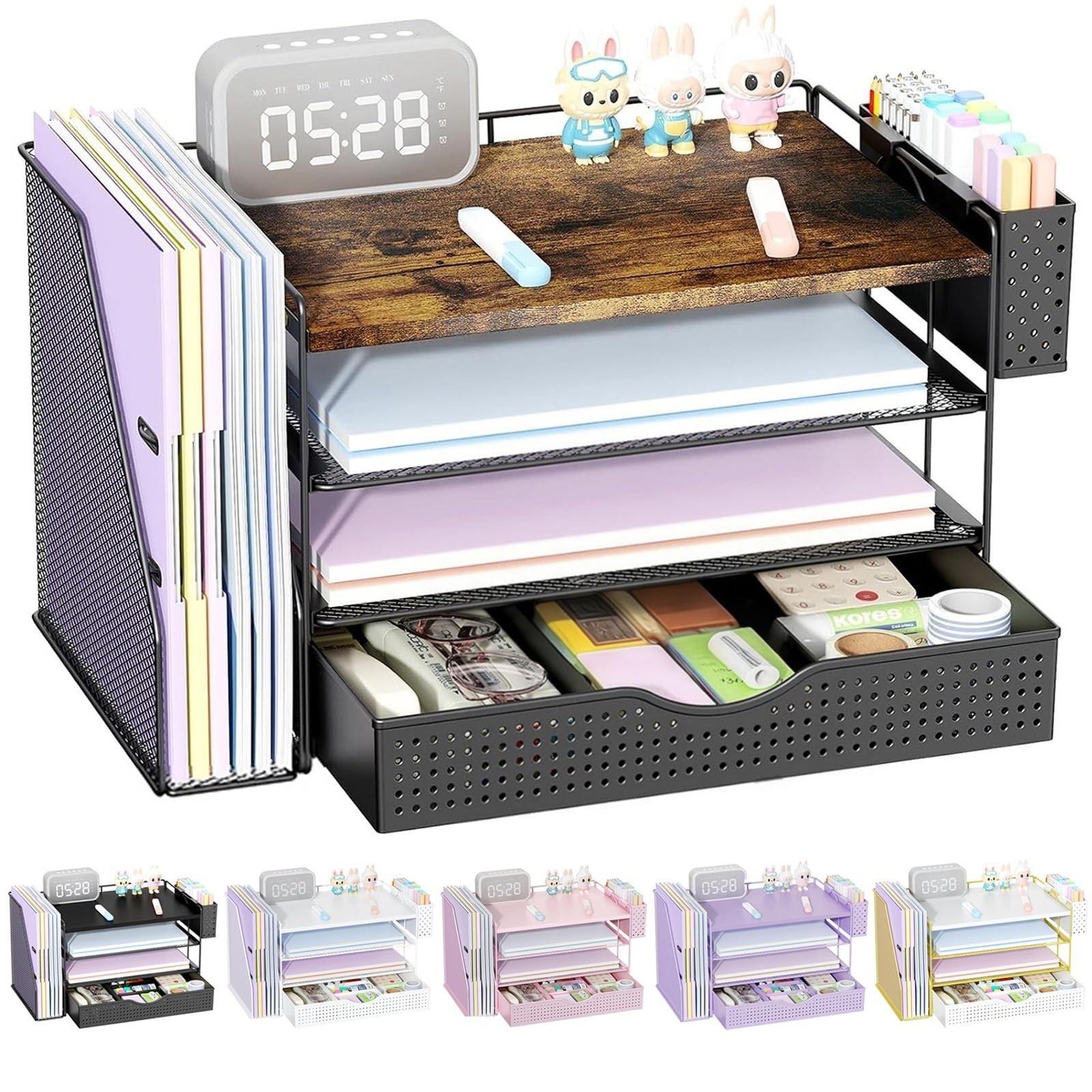 Wood Desk Organizers and Accessories with File Sorters, 4-Tier Desk Accessori...