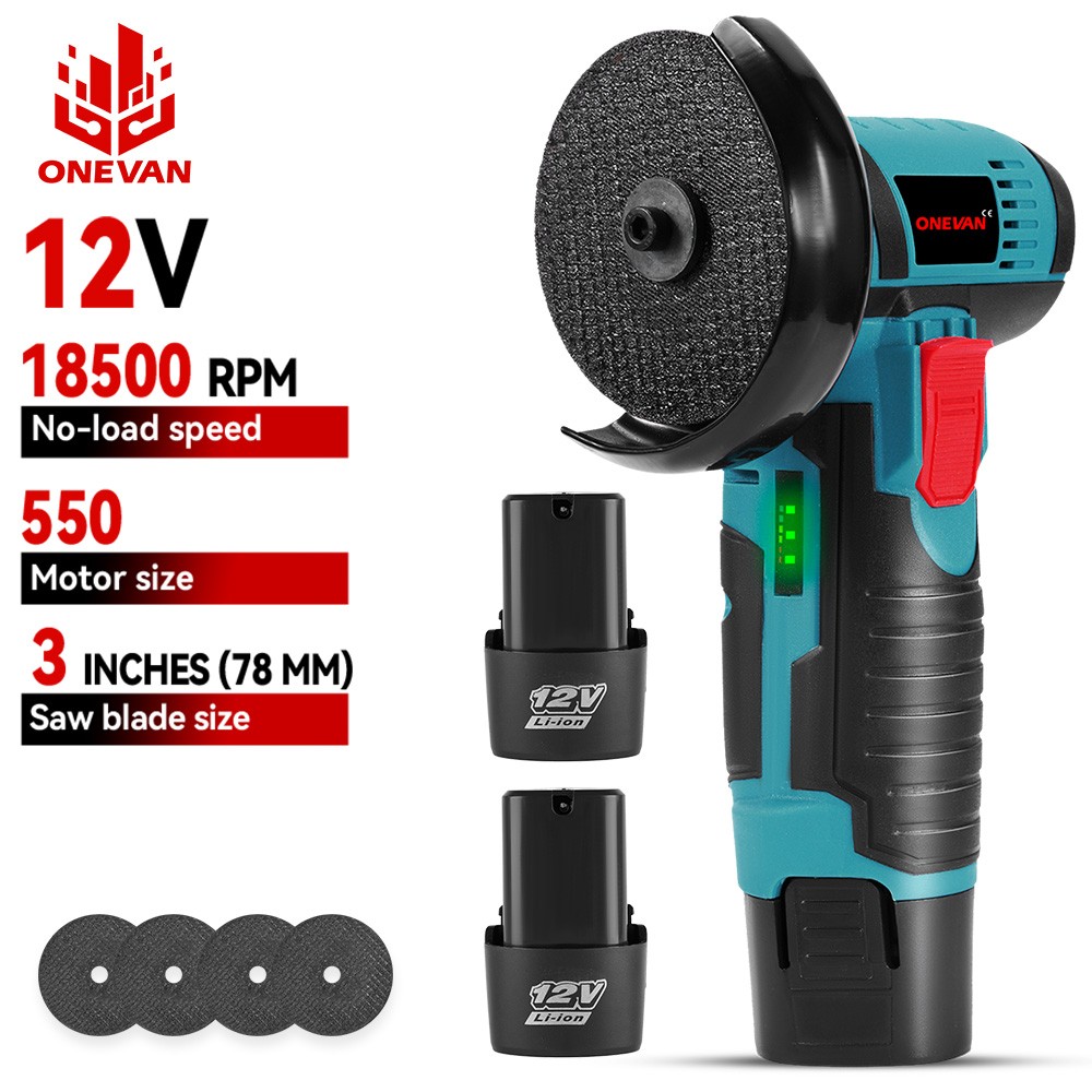 Cordless Angle Grinder Grinder 18500RPM 12V Mini Cut Off Power Tool W/ 2 Battery