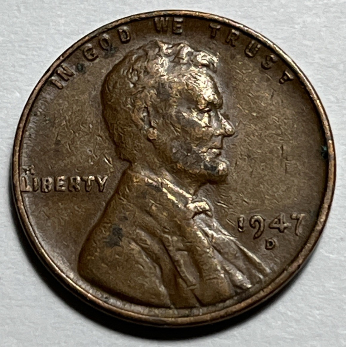1947 D Wheat Penny Error Die Clash Error Reverse & Distorted Features Obverse