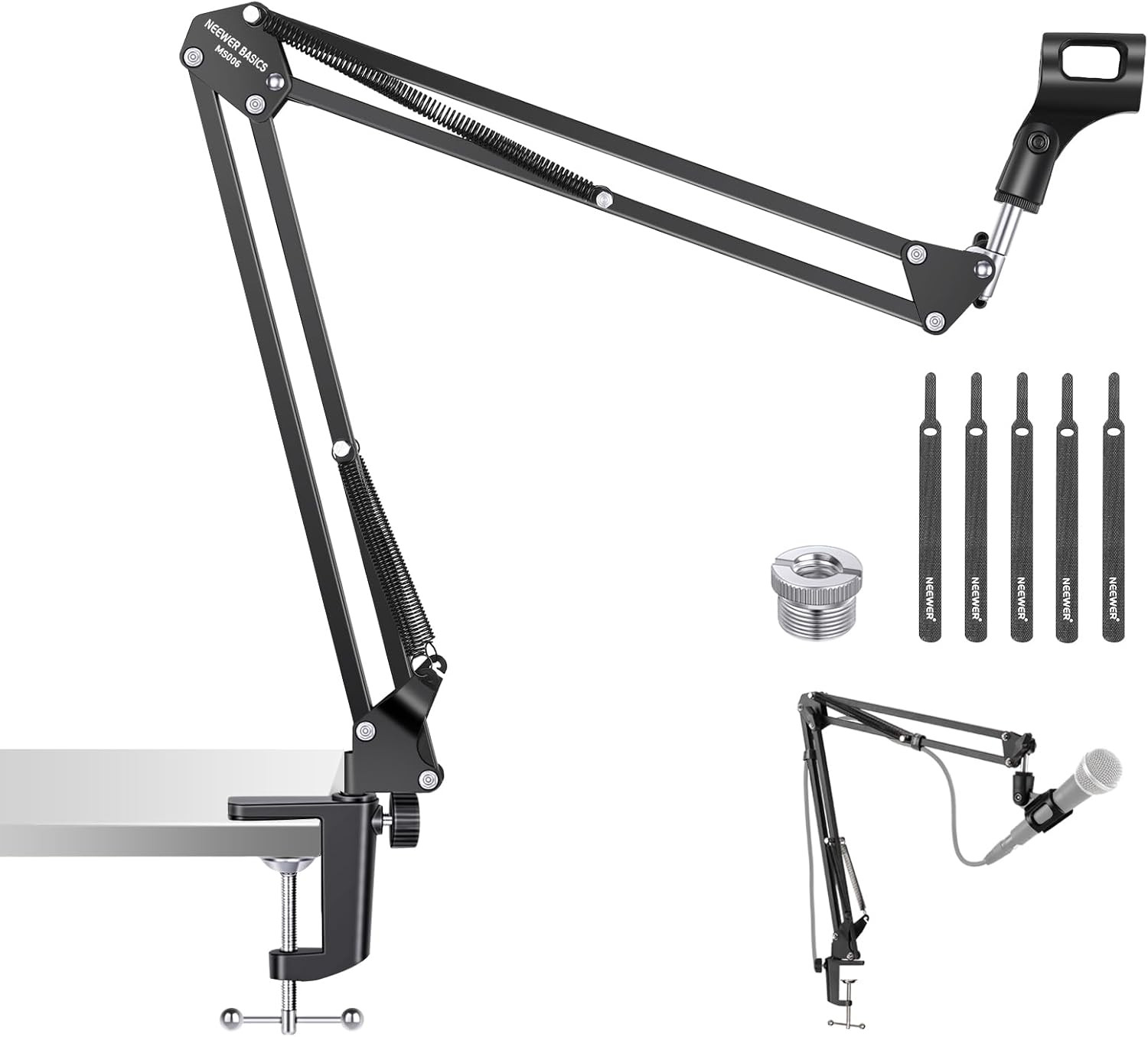 Microphone Arm Stand, Suspension Scissor Boom Mic Arm Desk Mount with Clip & 3/8