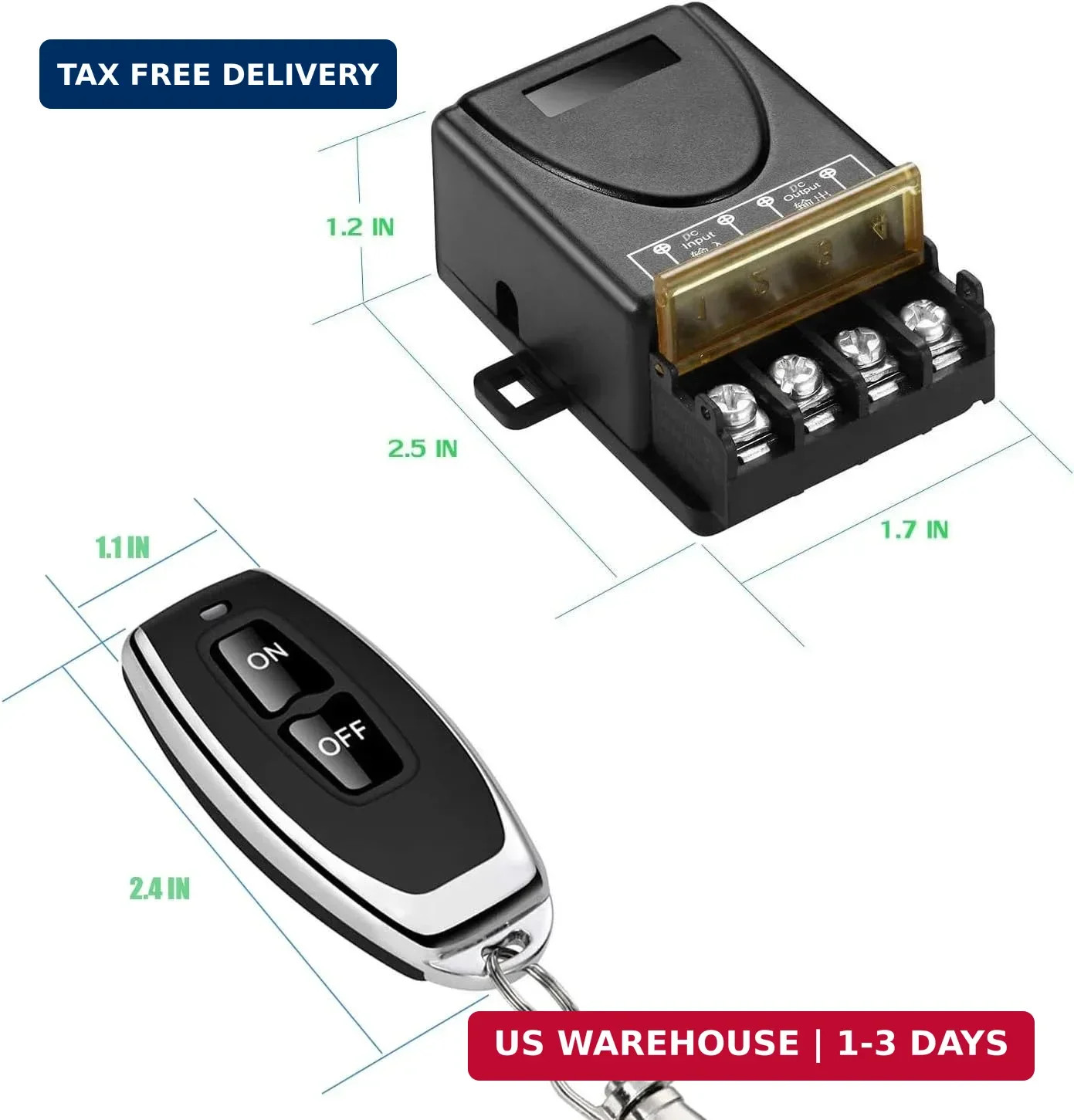 Wireless Remote Switch with 328 ft Long Range,DC 12V/24V/48V/72V Current Rating