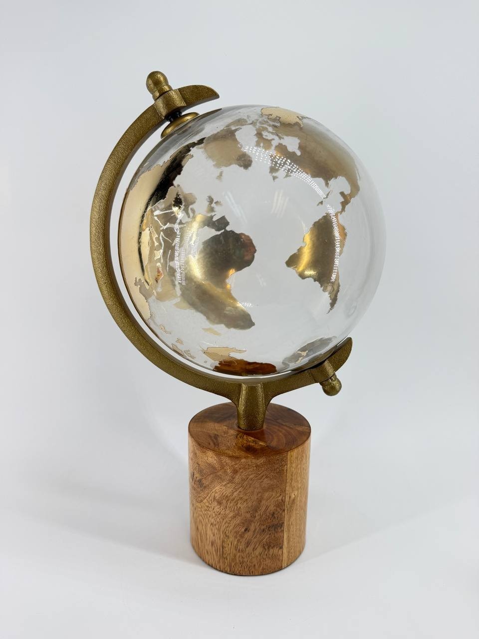 Tabletop Glass World Globe Gold Map Metal Frame Wood Base 4 lb Made India