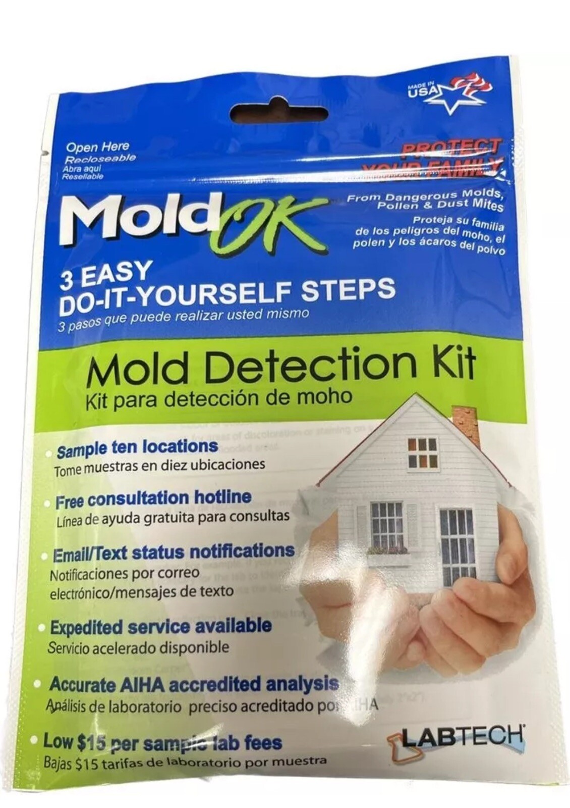 1 PIECE OF LABTECH MOLD OK MOLD DETECTION KIT NIP 3 EASY DO-IT-YOURSELF STEPS