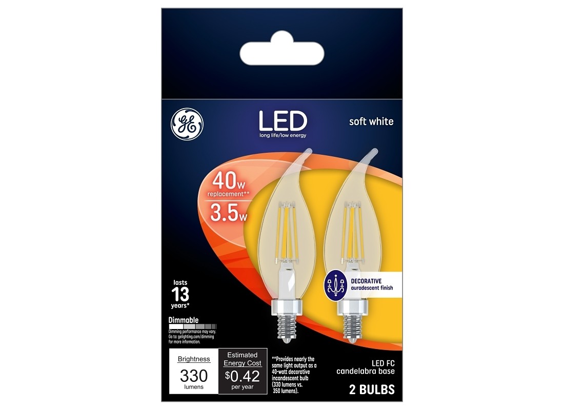 LED Light Bulb F15 E12 (Candelabra) Soft White 40 Watt Equivalence Clear Pair