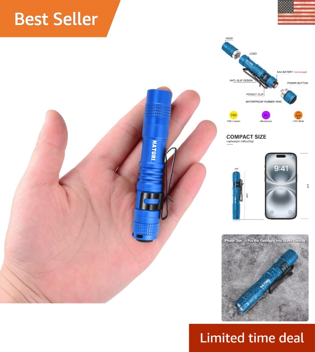Compact Water-Resistant LED Flashlight - 150 Lumens for Outdoor Adventures