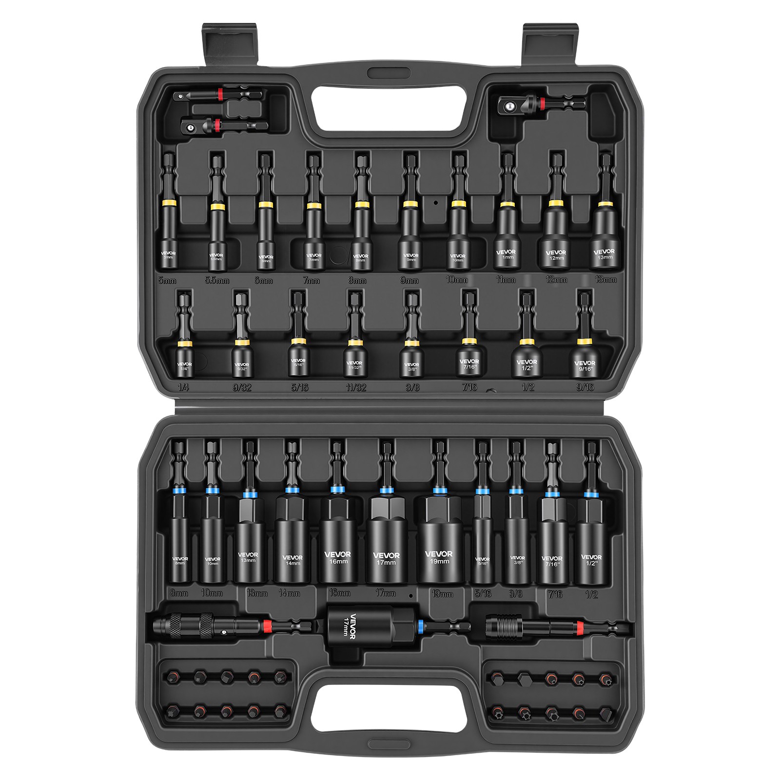 VEVOR Nut Driver Set Magnetic Nut Drivers 55-Piece SAE and Metric Carrying Case