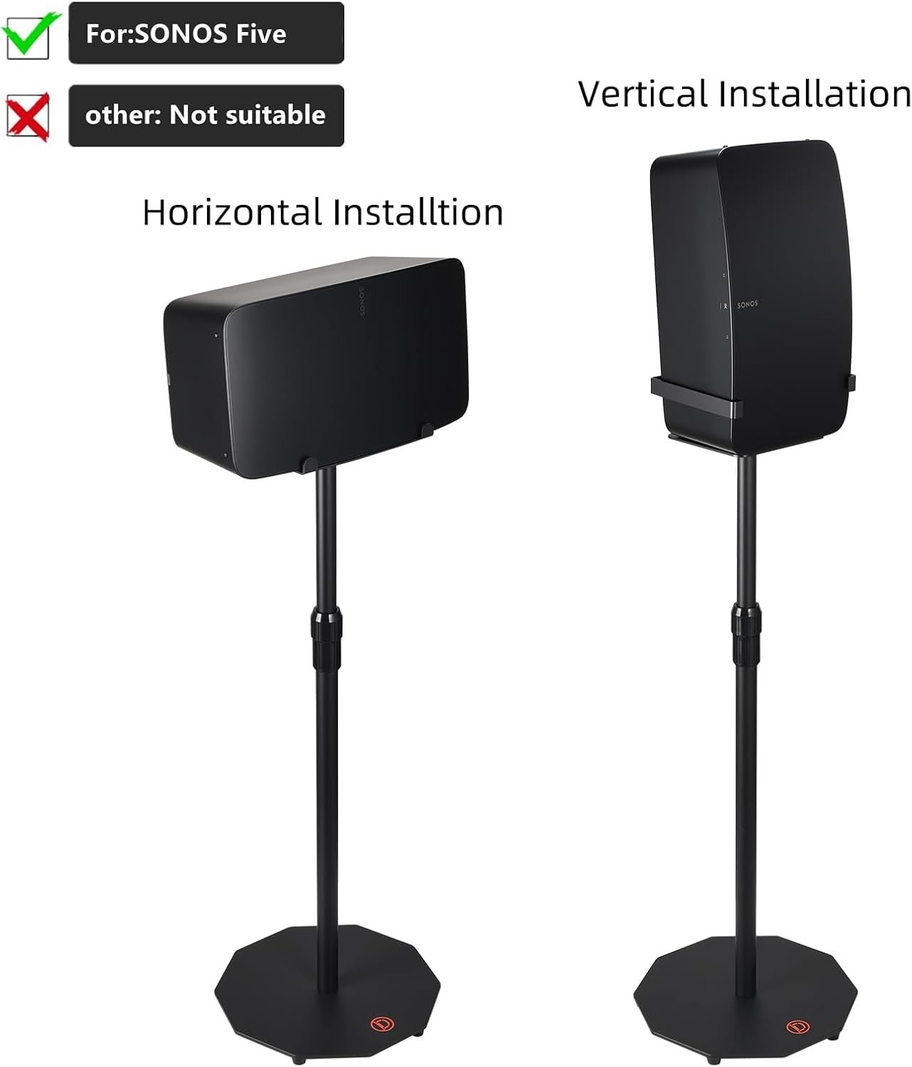 Adjustable Floor Stand for Sonos Five Vertical Horizontal Speaker