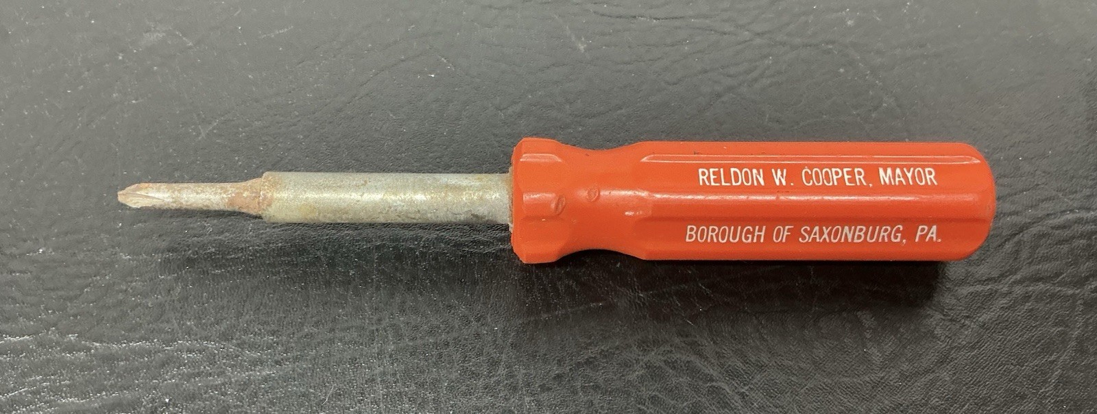 Vtg Orange Screwdriver Reldon W Cooper Mayor Boro of Saxonburg PA Advertising