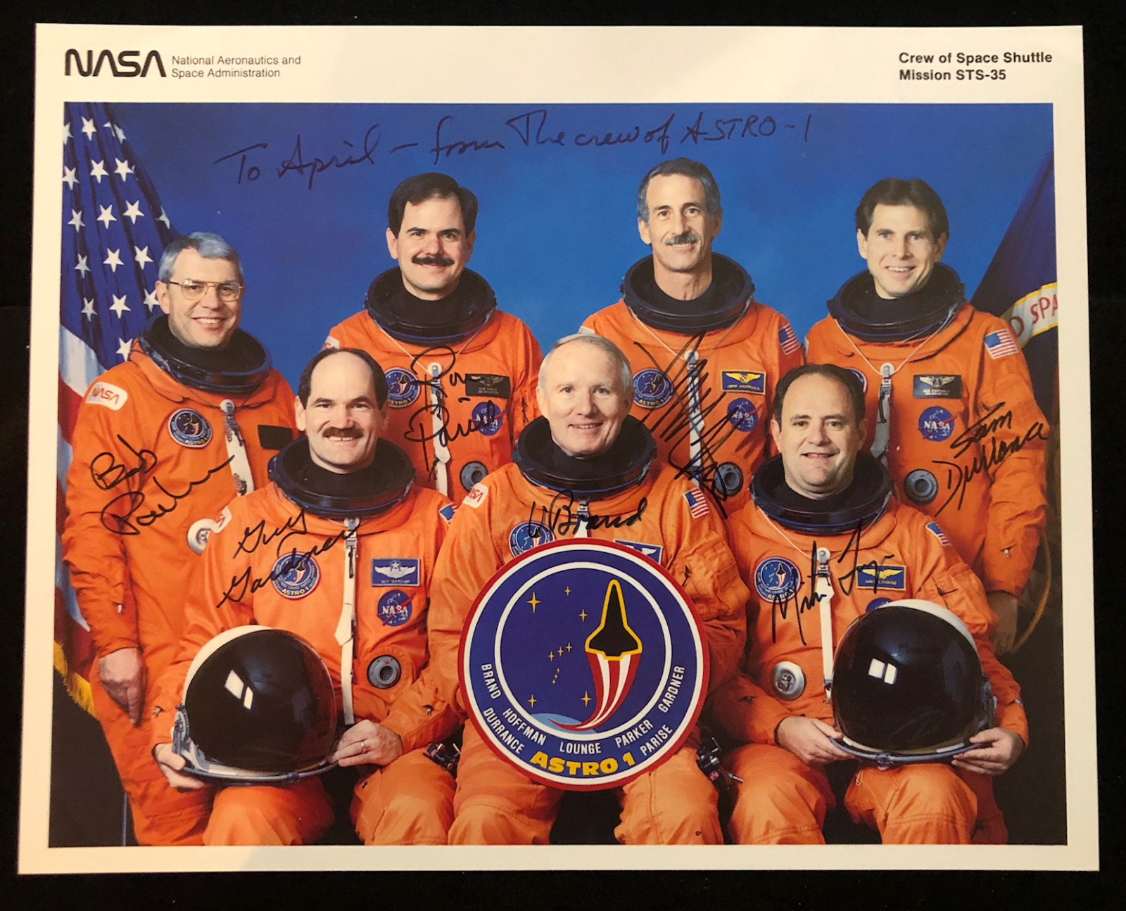 STS-35 PRIME MISSION CREW HAND SIGNED AUTOGRAPHED NASA LITHO  INSCRIBED