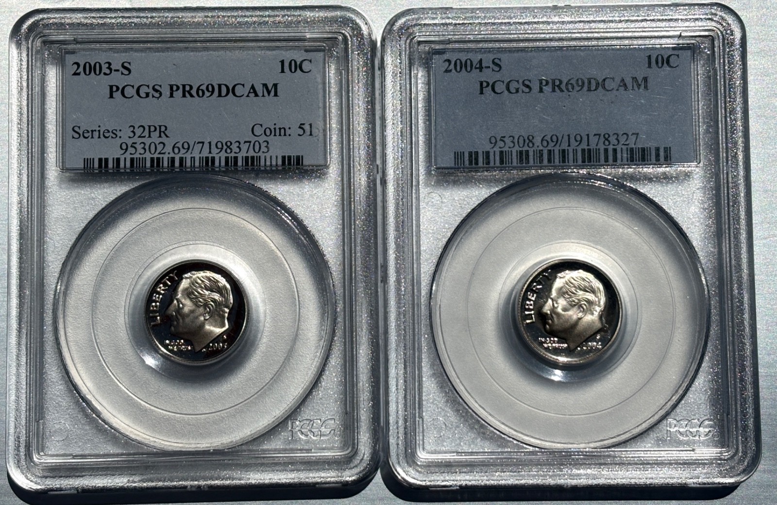 2003-S & 2004-S  -  2 Coins PCGS PR69DCAM Roosevelt - Personal Collection