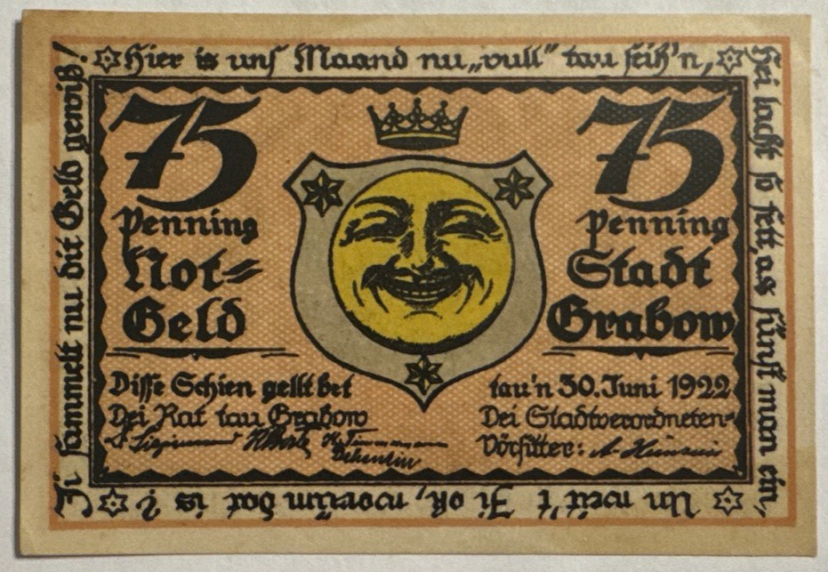 1922 Germany Grabow Notgeld 75 Pfennig
