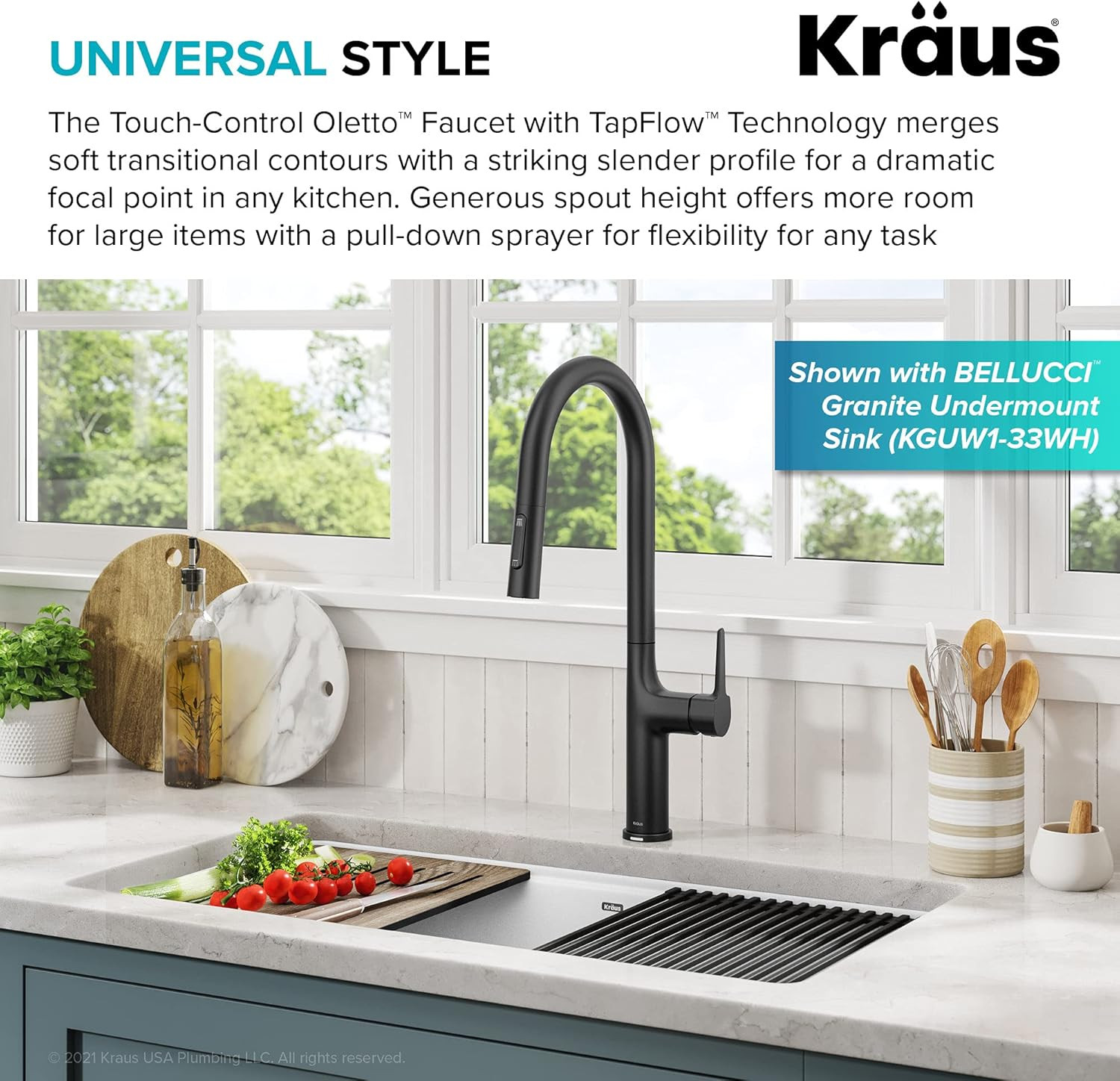 Modern Matte Black Pull-Down Kitchen Faucet with Touch Control - Oletto KTF-3101
