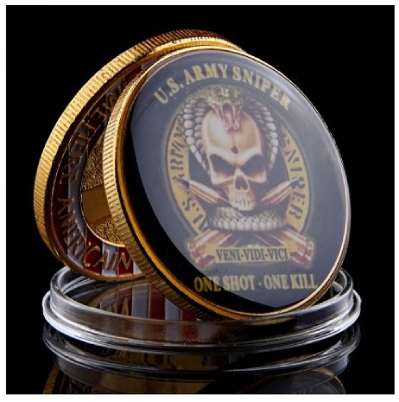 US Army Sniper One Shot One Kill Challenge Coin with Case