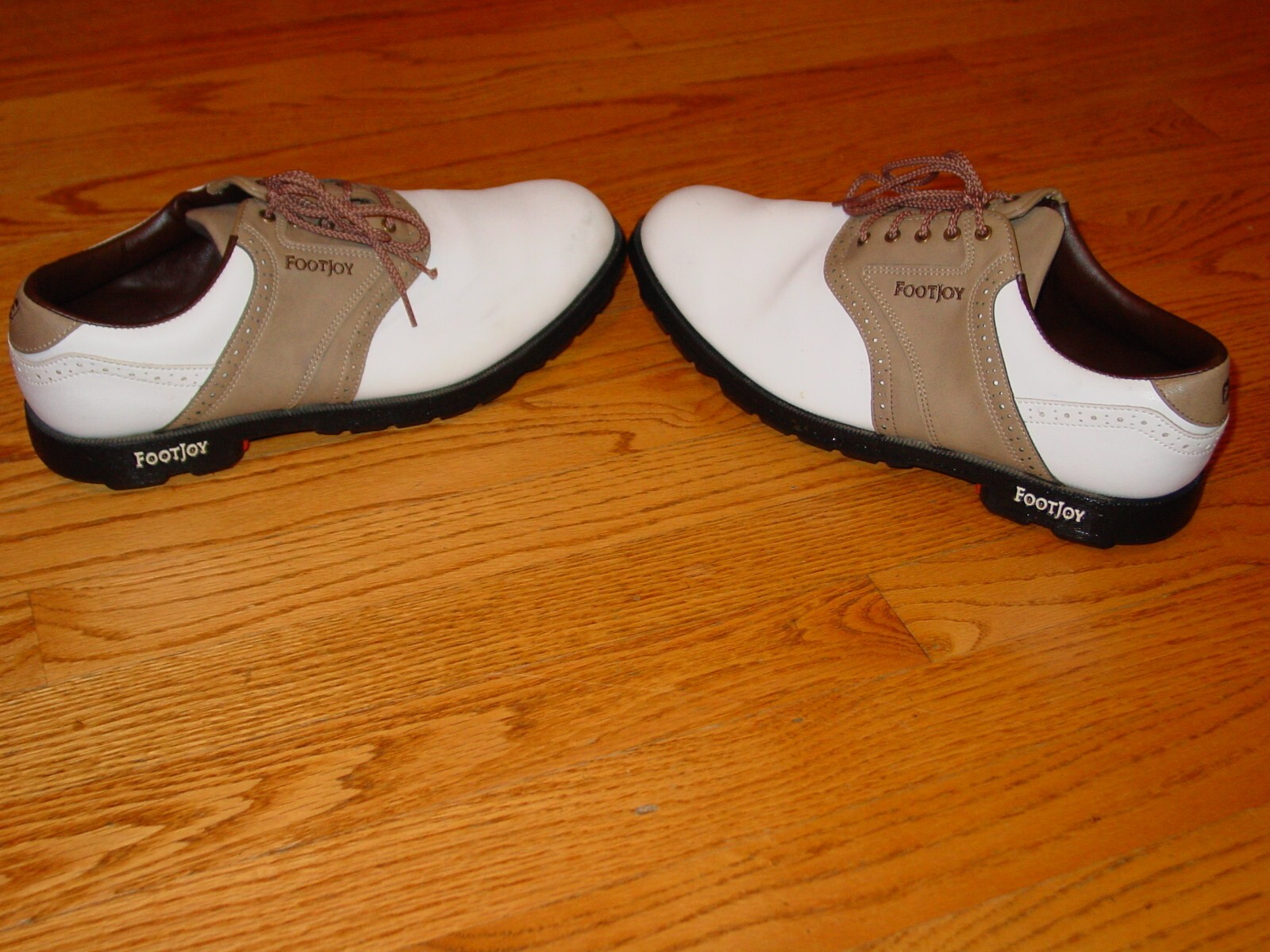 Mens 11.5 Footjoy Greenjoys Golf Shoes Spikes Cleats White Tan 45446