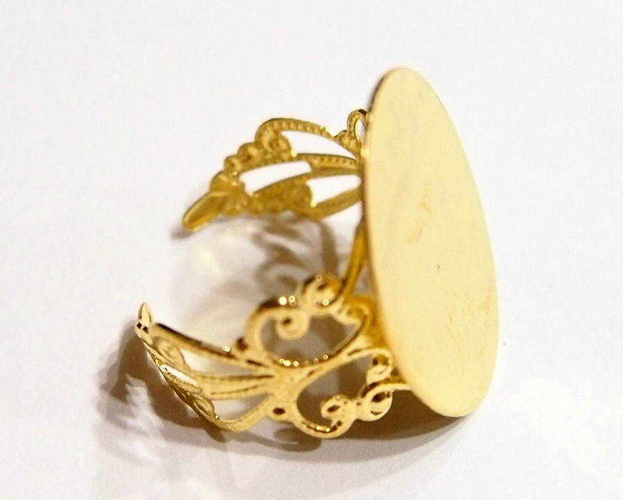 30 of 25x18mm Shiny Gold Adjustable Flat Face Victorian Scroll Ring Settings