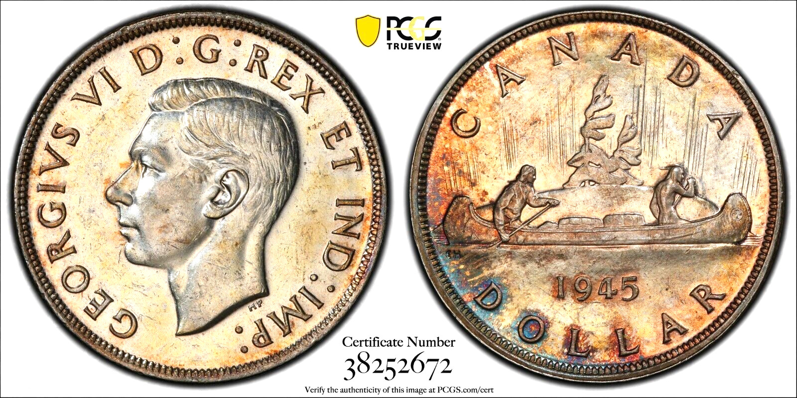 Canada, 1945 George VI Dollar. PCGS MS 62. 38,391 Mintage.