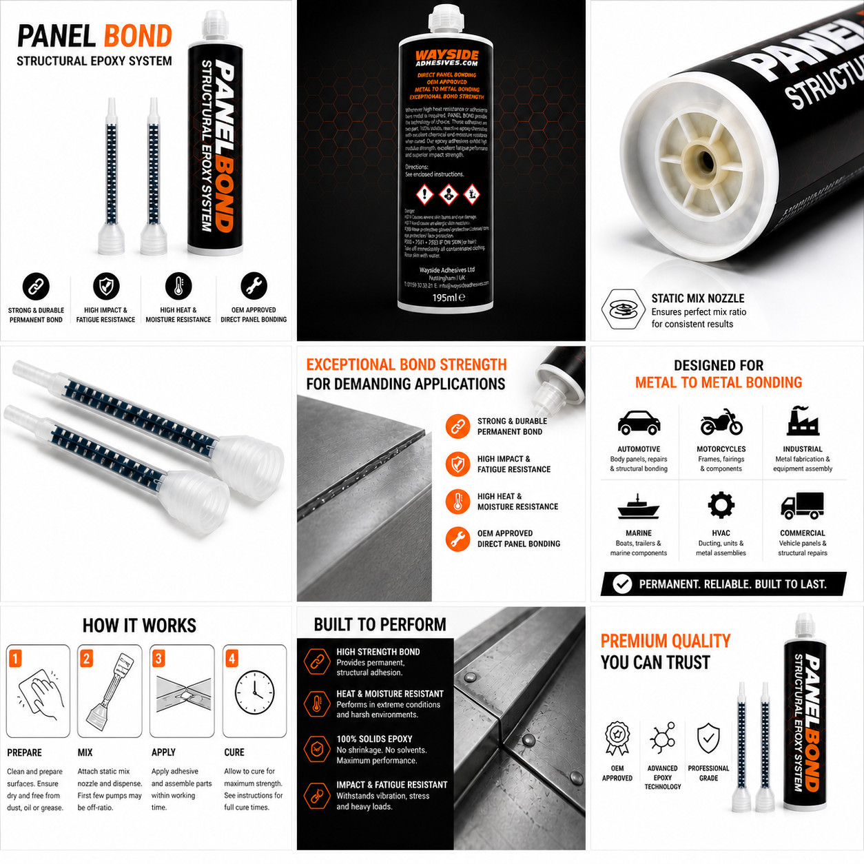 2K Panel Bond Epoxy Adhesive 195ml OEM Approved Structural Metal Bond (Wayside)