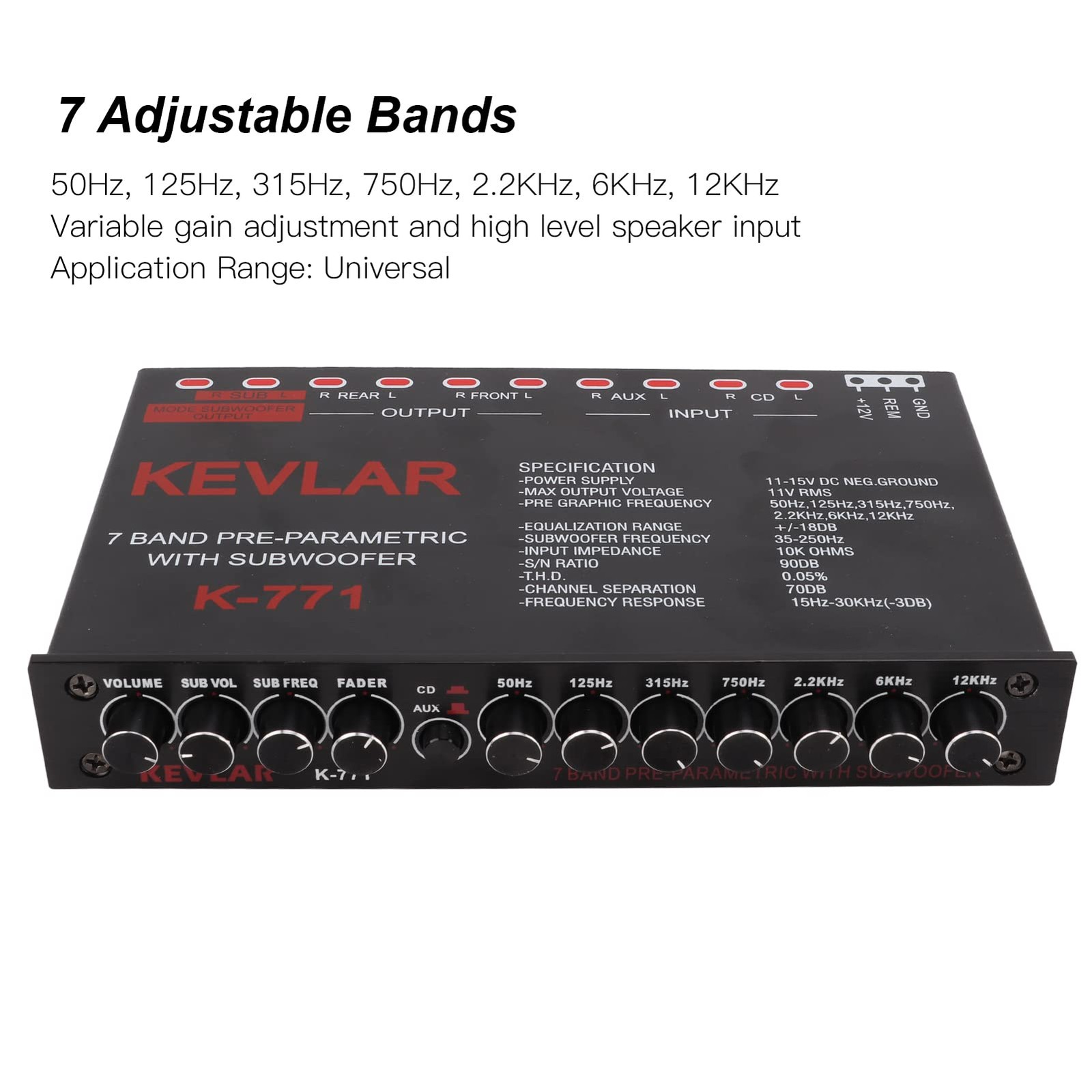 Car Audio Graphic Equalizer, 7 Bands EQ Car Amplifier Graphic Equalizer with Adj