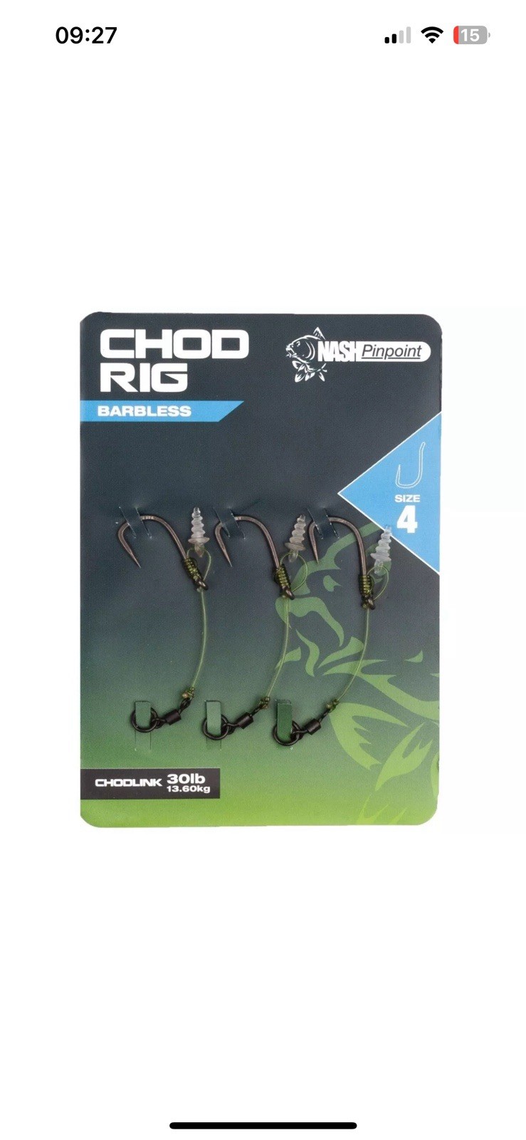 Nash Chod Rig Barbless size 4 pinpoint curved chodlink ultimate hook rotation