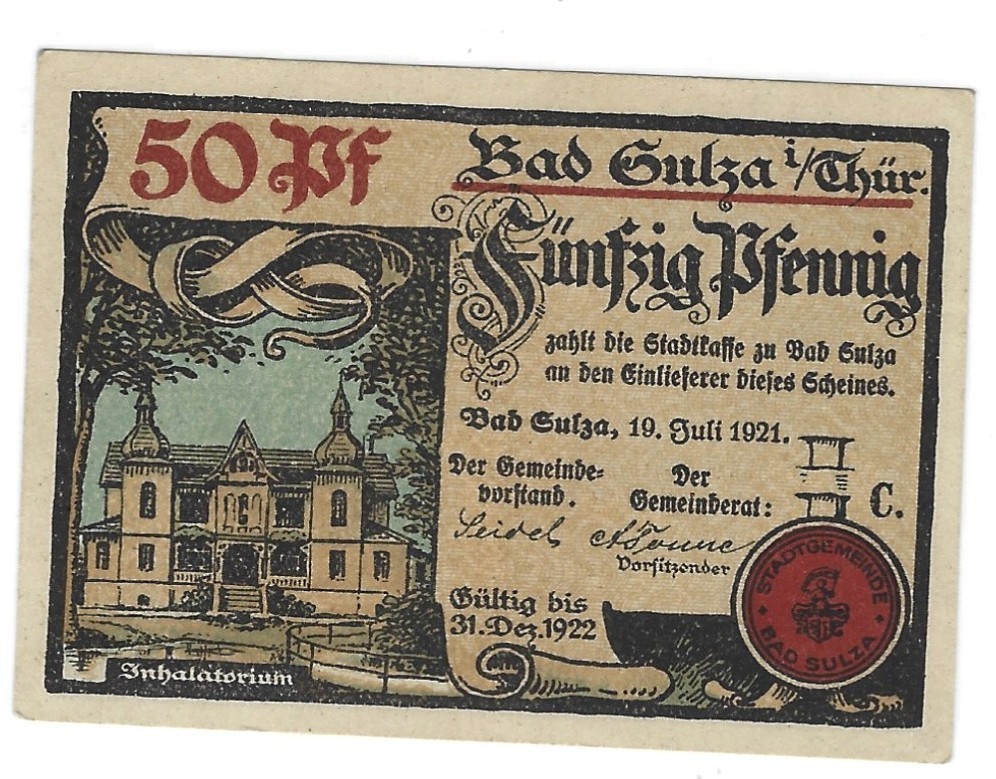 Notgeld Sulza, Bad (Germany) 50 Pfennig GRA1304.1a 3/6