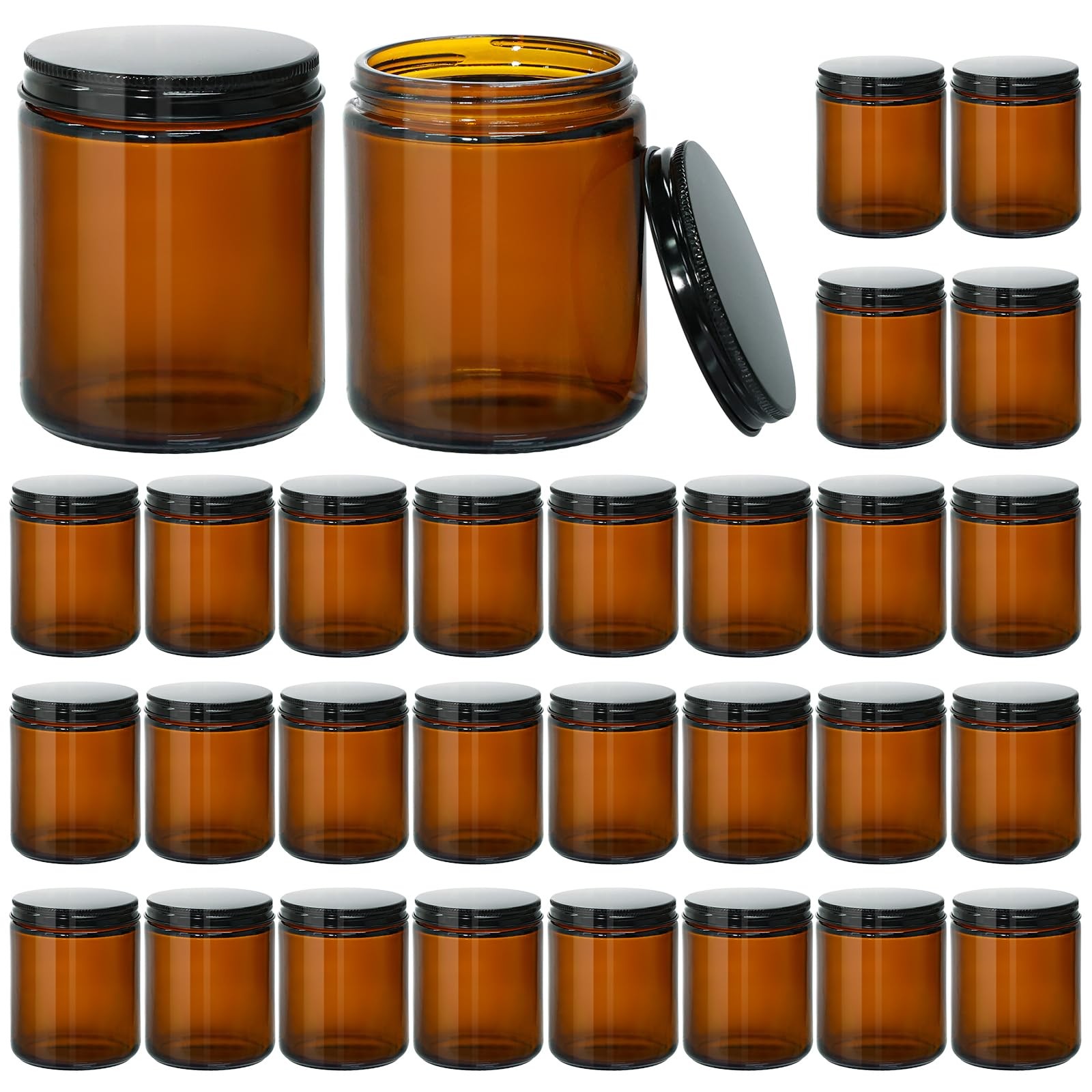 Tarros para velas con tapa, tarros de vidrio ámbar con tapas de metal negro