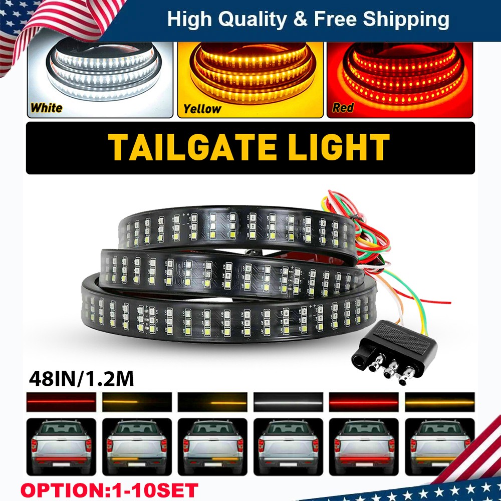 48" Triple Row Truck Tailgate Light Strip, 432-LED Red Running Brake Turn Signal