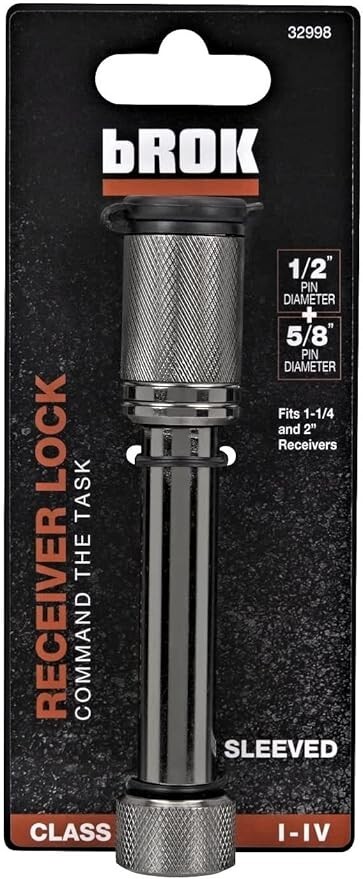 bROK 32998 5/8" DogBone Hitch Receiver Lock, Black Nickel, Class I-IV