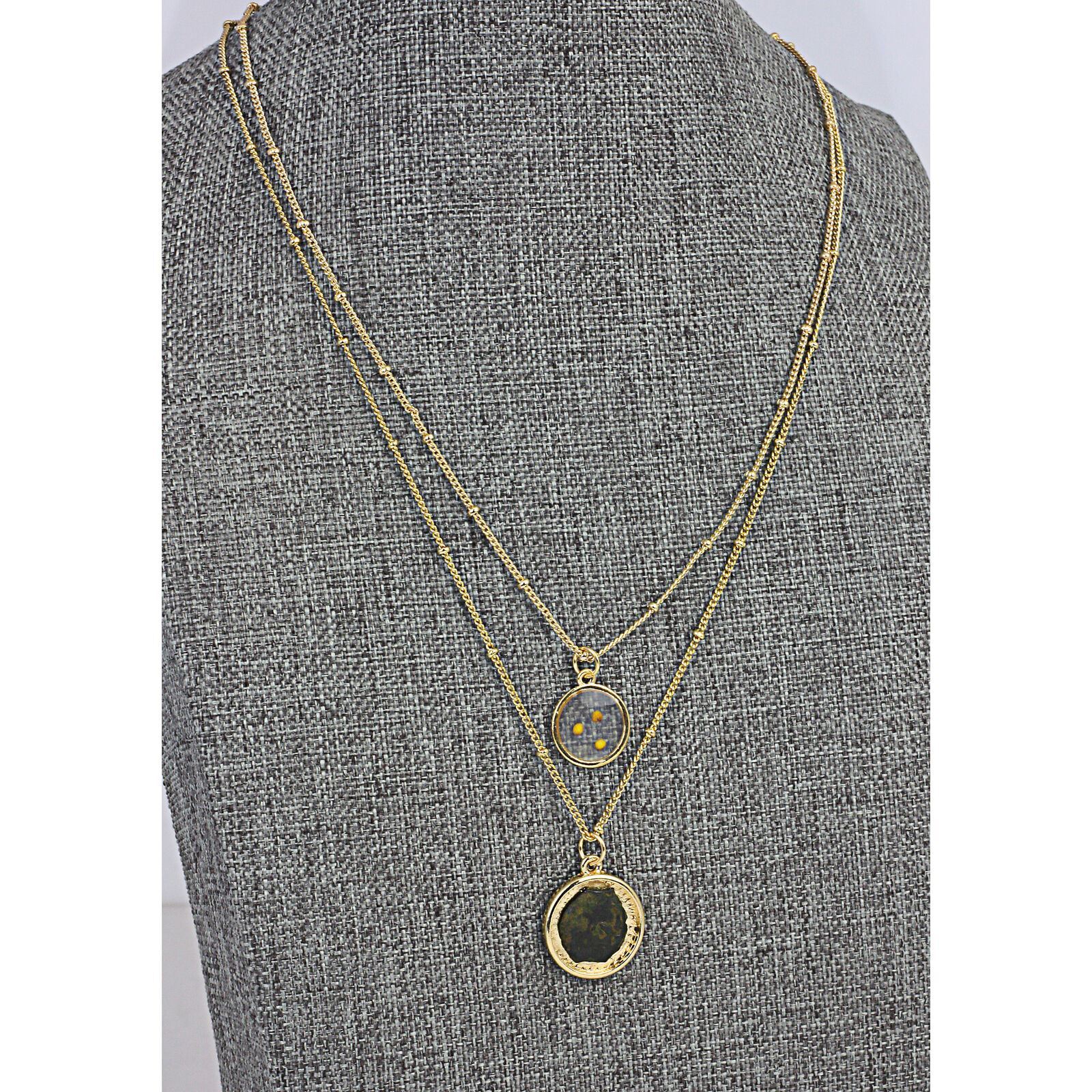 Double Chain Necklace Widow's Mite Coin Pendant - Mustard Seed Charm | Saturn