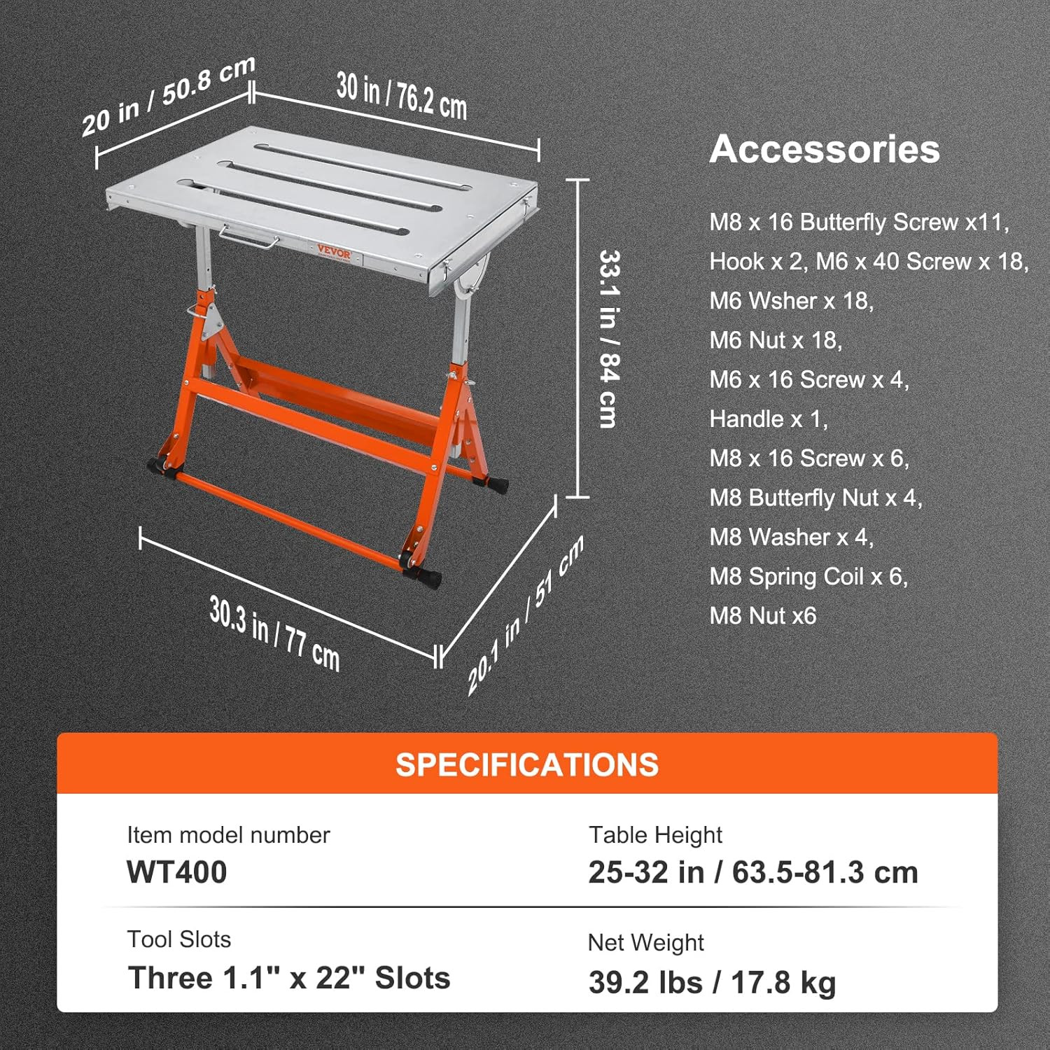 Welding Table Foldable 30"X20", Welding Workbench Table 400Lbs Load Capacity Ste