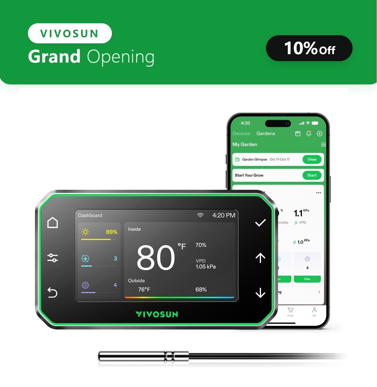 VIVOSUN GrowHub E42A+ Smart Environmental Controller w/ T&H/VPD/Timer/Cycle